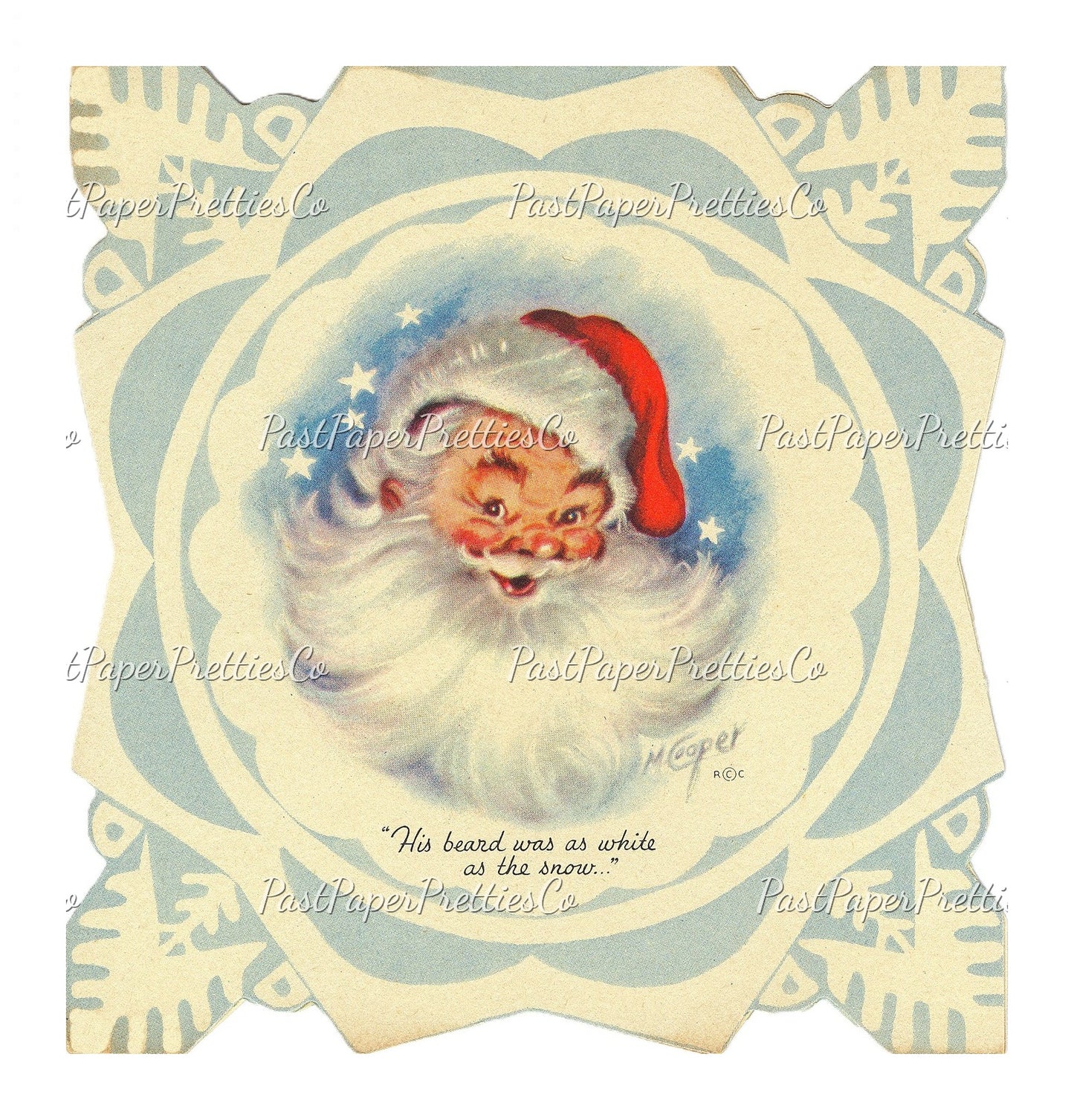 Vintage Printable MCM Snowflake Santa Claus Christmas Card Images The Night Before Christmas Story PDF Instant Digital Download