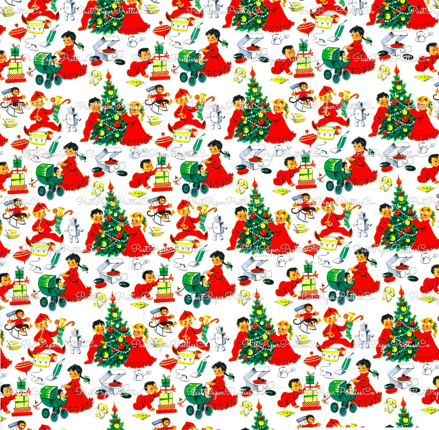 Vintage Printable Christmas Gift Wrap Christmas Morning Children Toys Wrapping Paper Collage Sheet Instant Digital Download Holiday Clipart