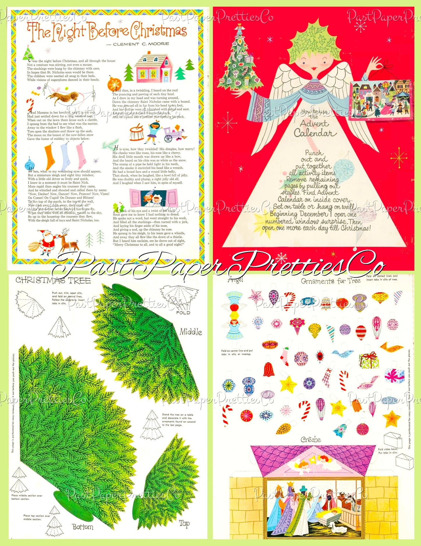 Vintage Paper Dolls Dress Up Santa Mrs Claus Elves Printable PDF Instant Digital Download Retro 1960's Christmas Cut Outs Clip Art