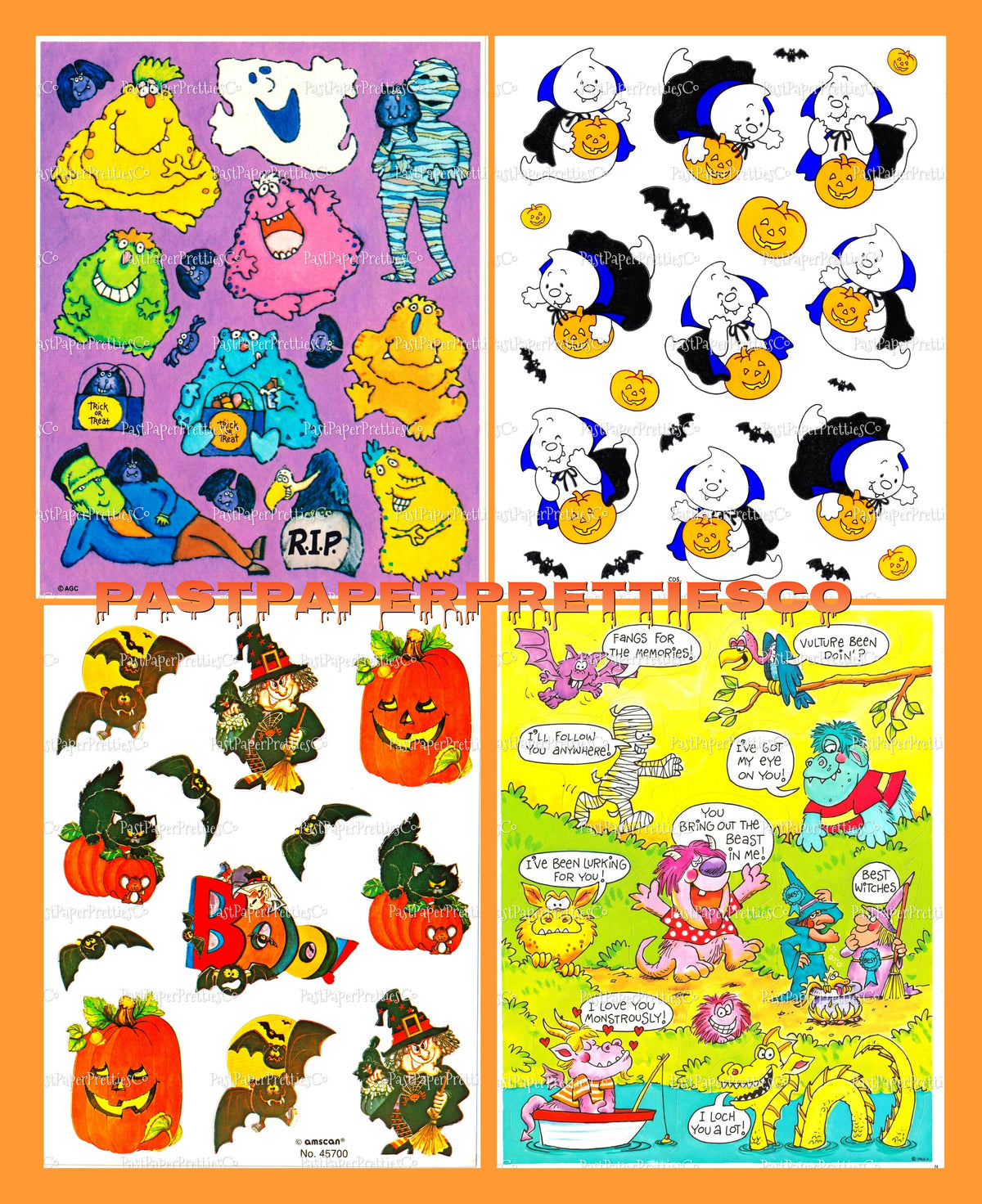 Vintage Retro 80s Halloween Sticker Sheets Printable PDF Instant Digital Download 20 Spooky Cute Designs