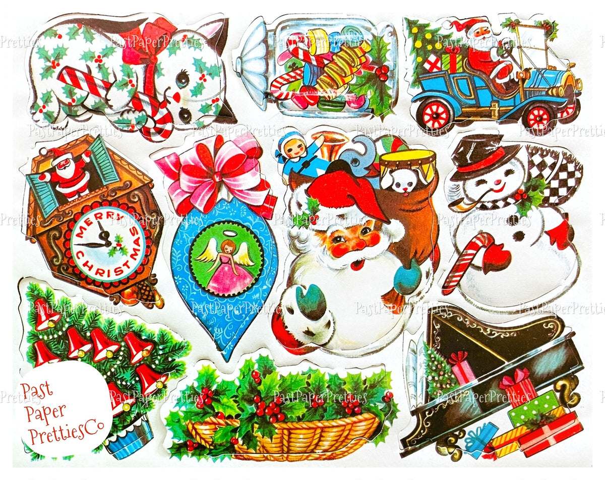 Vintage MCM Christmas Gift Seals Stickers Collages 6 Sets PDF Instant Digital Download Mid Century Kitsch Merry Xmas Holiday Tags
