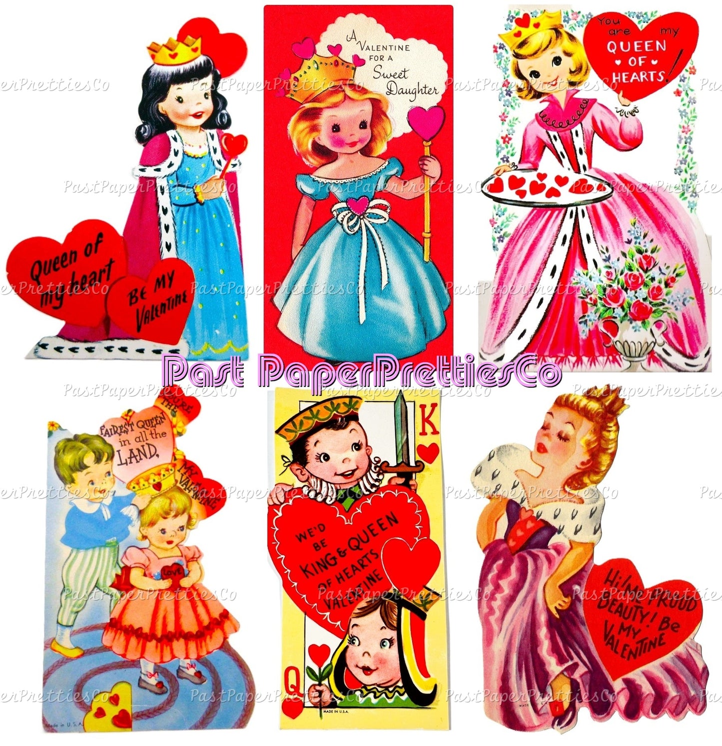 Vintage Valentines Queen Of Hearts Collage Sheets Printable Instant Digital Download Cute Kitsch Royal Ladies Themed Clip Art 24 Images