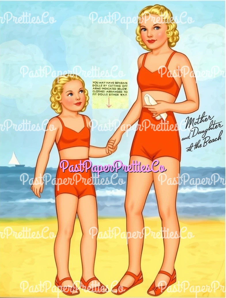 Vintage Paper Dolls Mother and Daughter Printable PDF Instant Digital Download Pretty Dolls and Clothes Queen Holden 1950s MCM Clip Art
