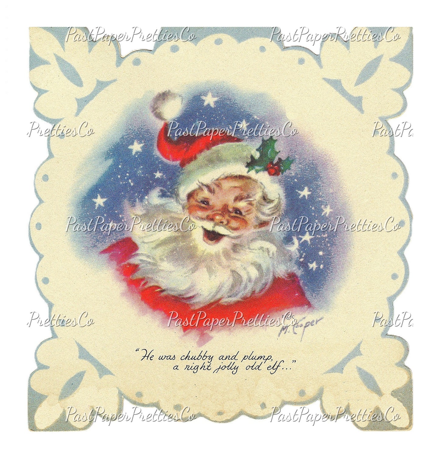 Vintage Printable MCM Snowflake Santa Claus Christmas Card Images The Night Before Christmas Story PDF Instant Digital Download