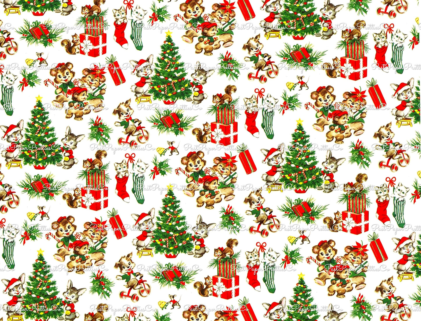 Vintage Printable Christmas Gift Wrap Cute Holiday Animals Retro Wrapping Paper Collage Sheet Instant Digital Download 300 dpi