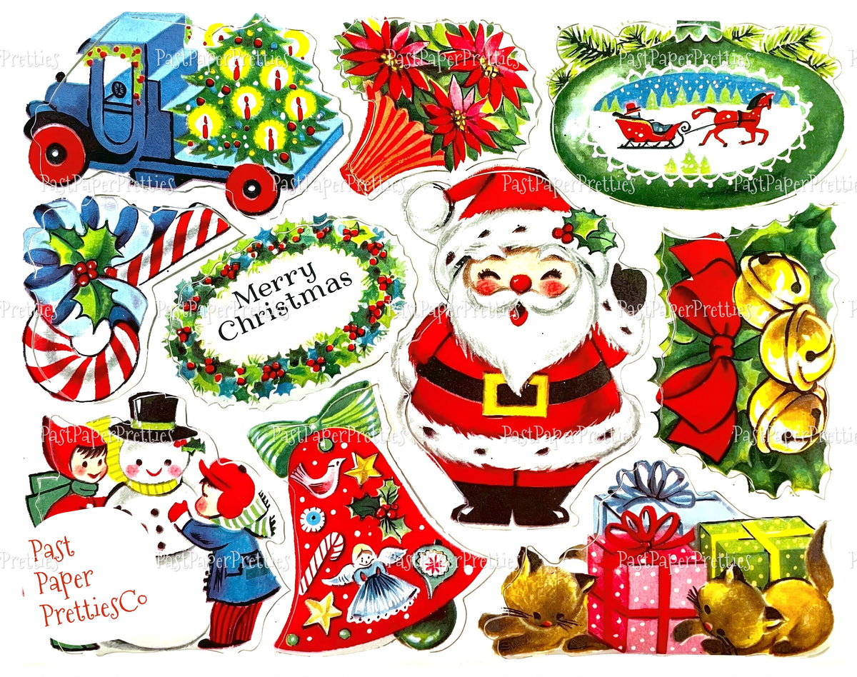 Vintage MCM Christmas Gift Seals Stickers Collages 6 Sets PDF Instant Digital Download Mid Century Kitsch Merry Xmas Holiday Tags