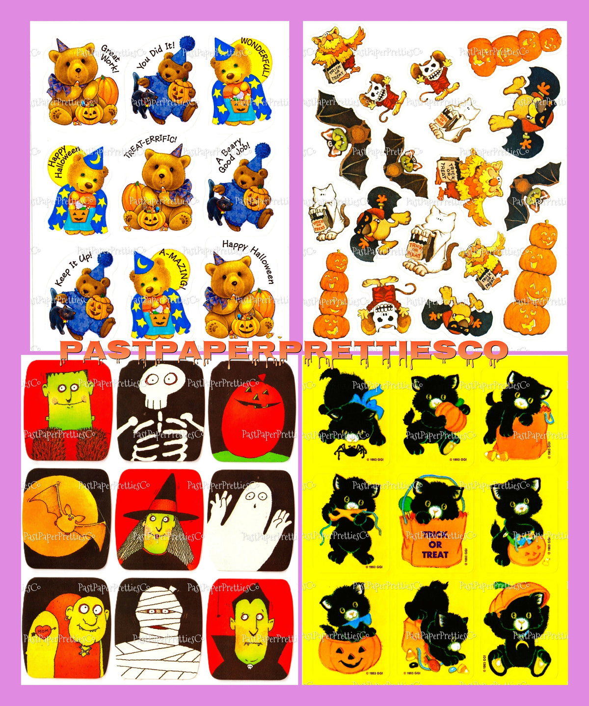 Vintage Retro 80s Halloween Sticker Sheets Printable PDF Instant Digital Download 20 Spooky Cute Designs