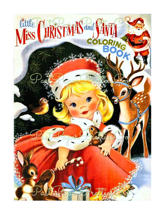 Vintage Printable Coloring Pages Little Miss Christmas Coloring & Santa Coloring Book 1956 PDF Instant Digital Download Cute Kitschmas Girl