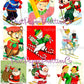 Vintage Christmas Printable MCM Skating Skiing Sledding Snowshoeing Cuties Card Collage Images PDF Instant Digital Download Holiday Outdoors