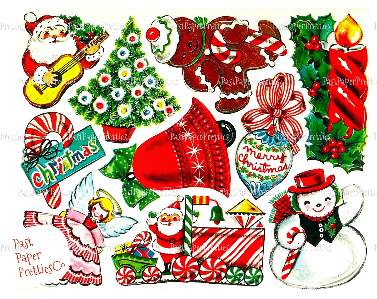 Vintage MCM Christmas Gift Seals Stickers Collages 6 Sets PDF Instant Digital Download Mid Century Kitsch Merry Xmas Holiday Tags
