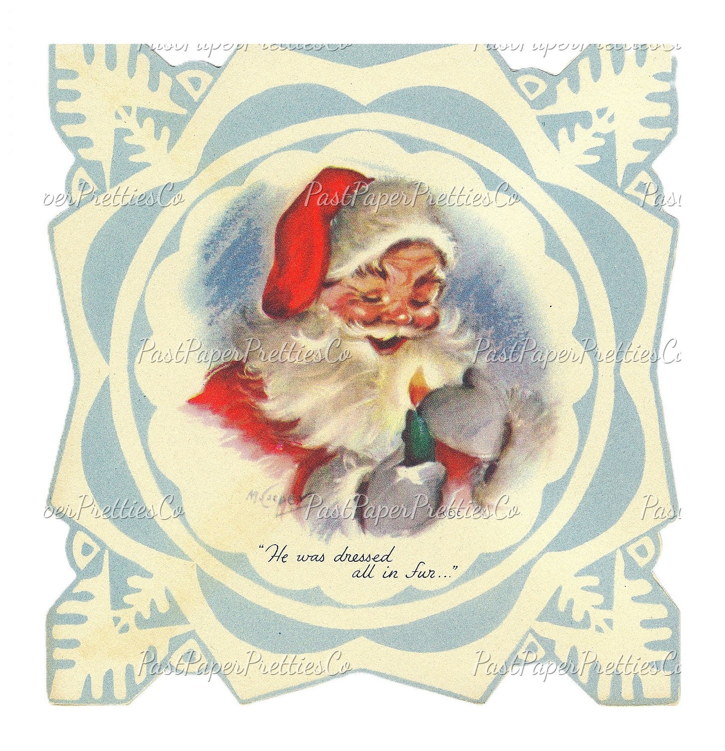 Vintage Printable MCM Snowflake Santa Claus Christmas Card Images The Night Before Christmas Story PDF Instant Digital Download