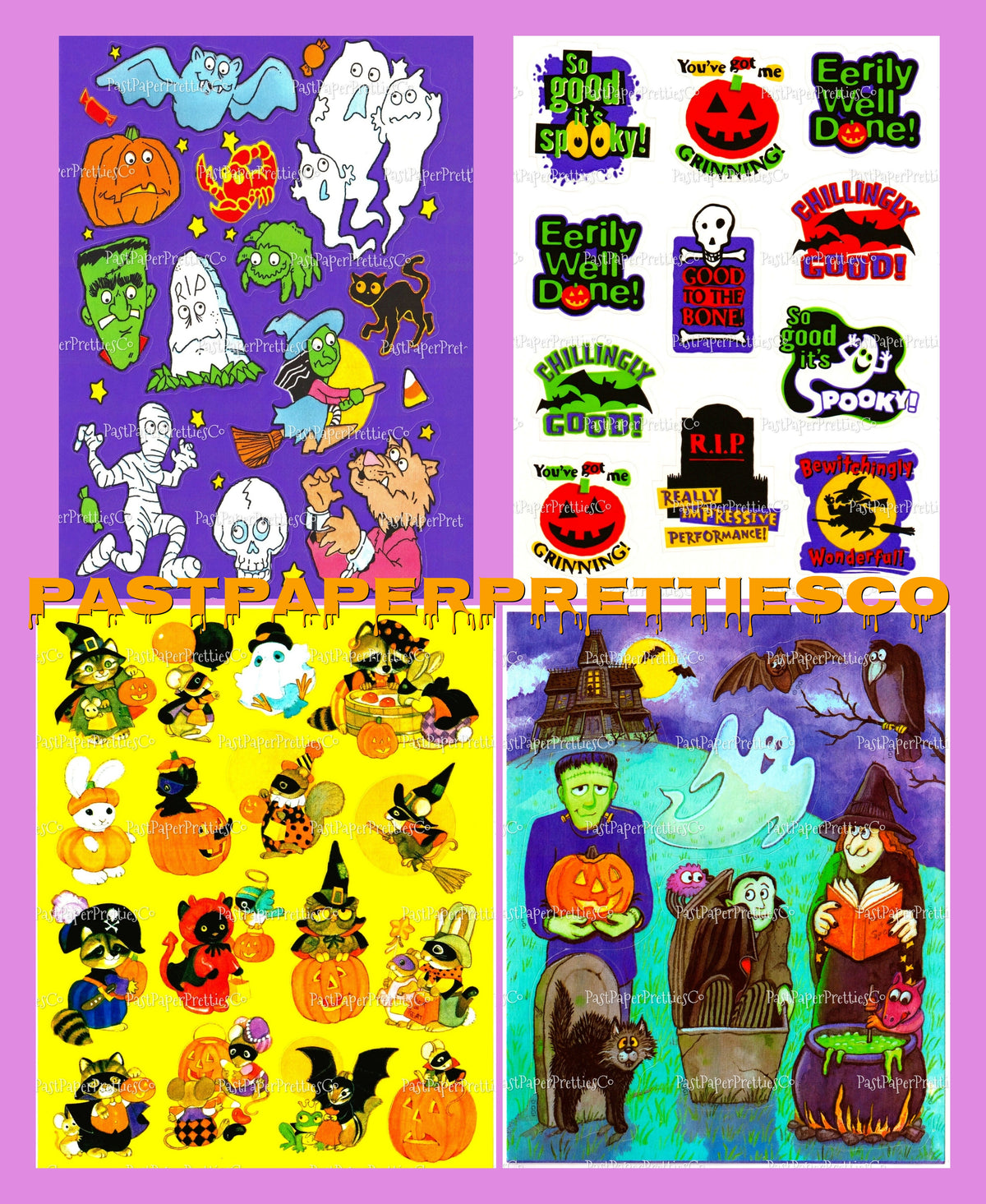 Vintage Retro 80s Halloween Sticker Sheets Printable PDF Instant Digital Download 20 Spooky Cute Designs