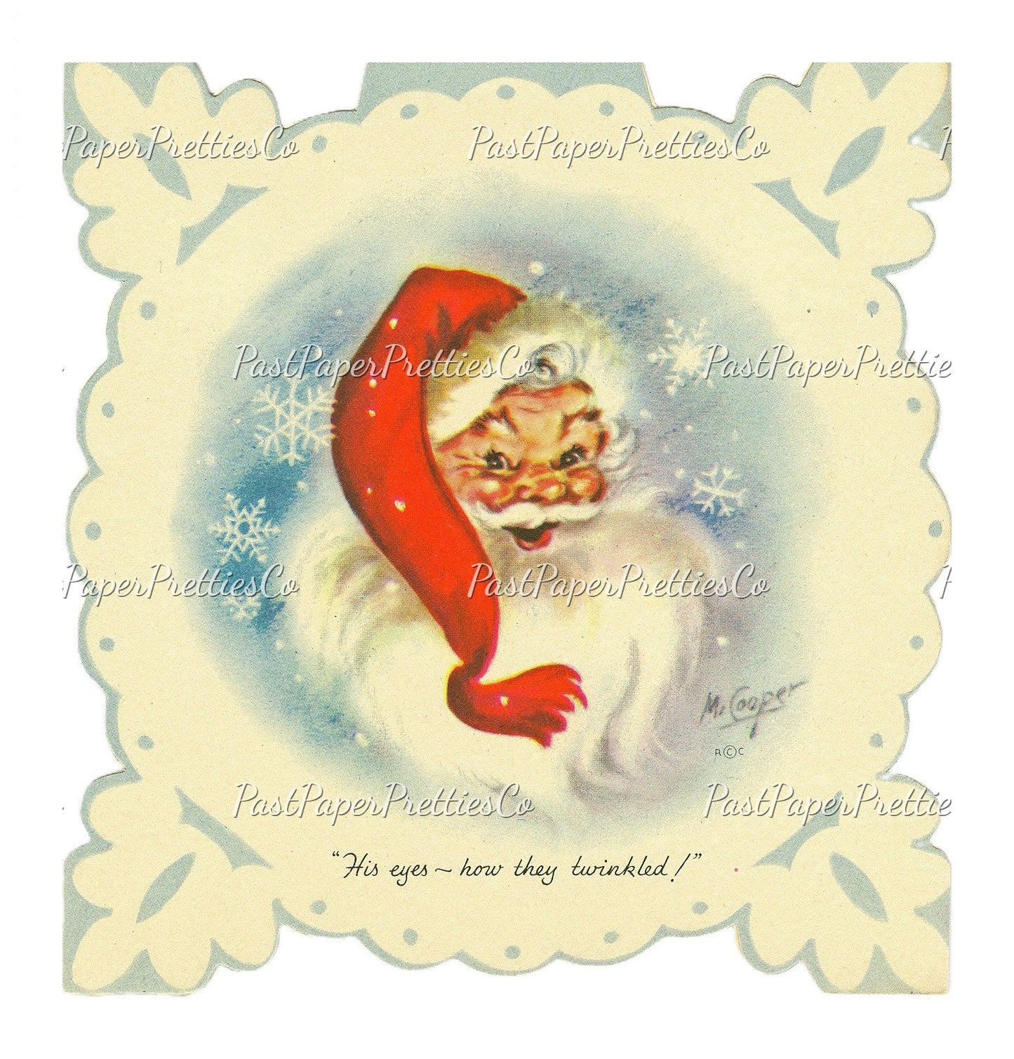 Vintage Printable MCM Snowflake Santa Claus Christmas Card Images The Night Before Christmas Story PDF Instant Digital Download