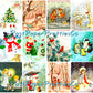 Vintage Printable Christmas Forest Friends Card 108 Images Collage Sheets Animal Santa Snowmen Kids Friendship PDF Instant Digital Download