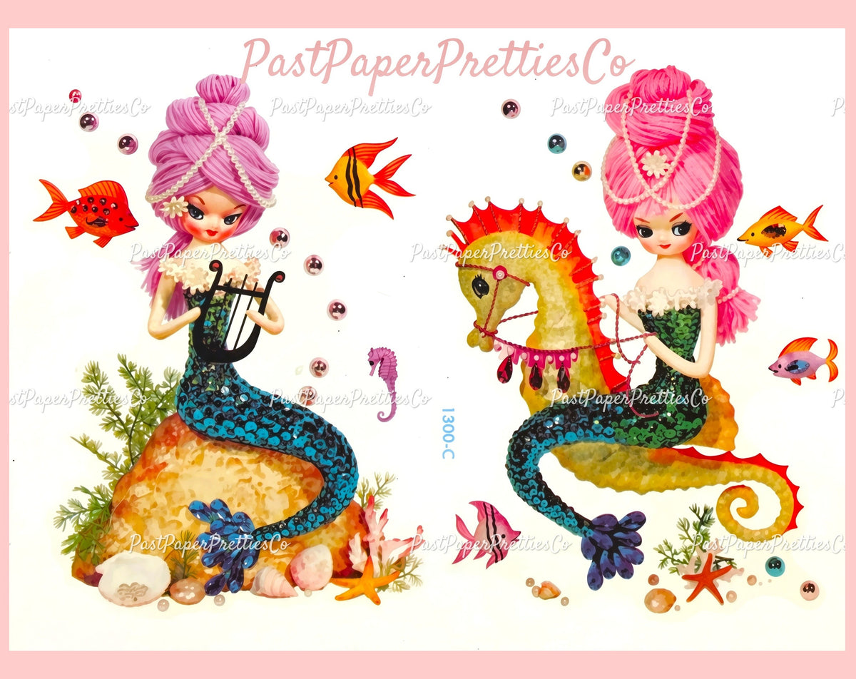 Vintage Printable Mermaids Decal Images Two Sheet Set PDF Instant Digital Download Under The Sea Art Clipart