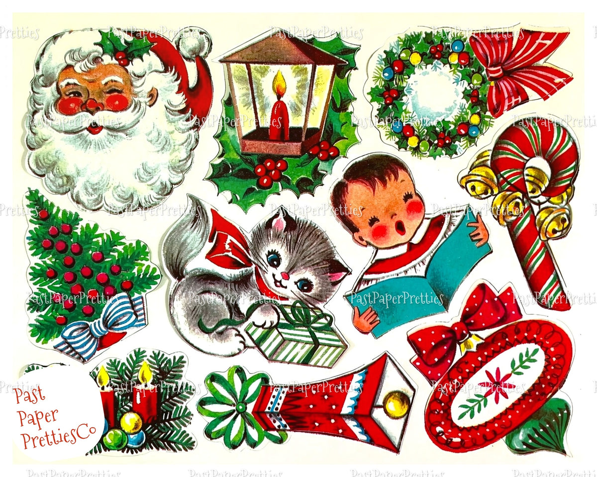 Vintage MCM Christmas Gift Seals Stickers Collages 6 Sets PDF Instant Digital Download Mid Century Kitsch Merry Xmas Holiday Tags