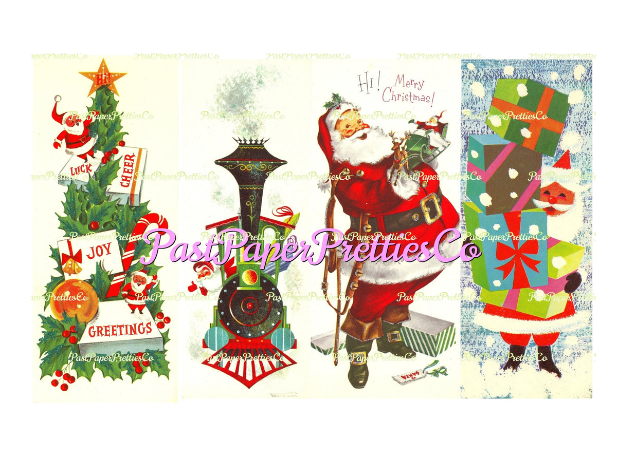 Vintage Printable Mid Century Santa Claus Christmas Card Images 4 Designs PDF Instant Digital Download Kitsch Holiday Clip Art