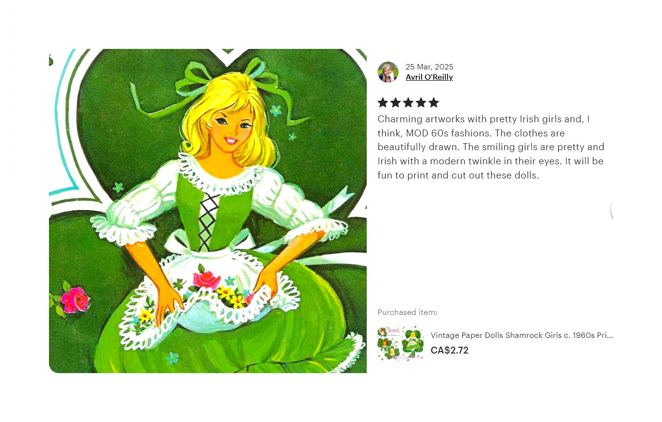 Vintage Paper Dolls Shamrock Girls c. 1960s Printable PDF Instant Digital Download St. Patricks Day Cute Kitsch Irish Girls Clipart