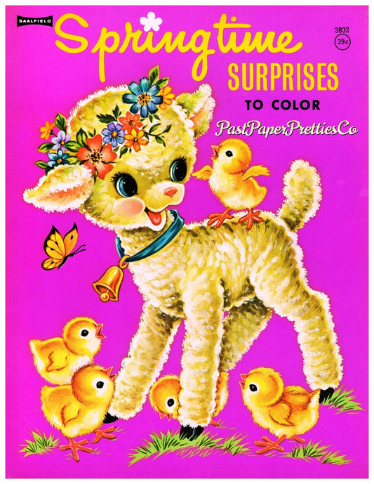 Vintage Printable Coloring Book Springtime Surprises 1950s PDF Instant Digital Download Cute Playing MCM Children Spring Animals 65 Pages