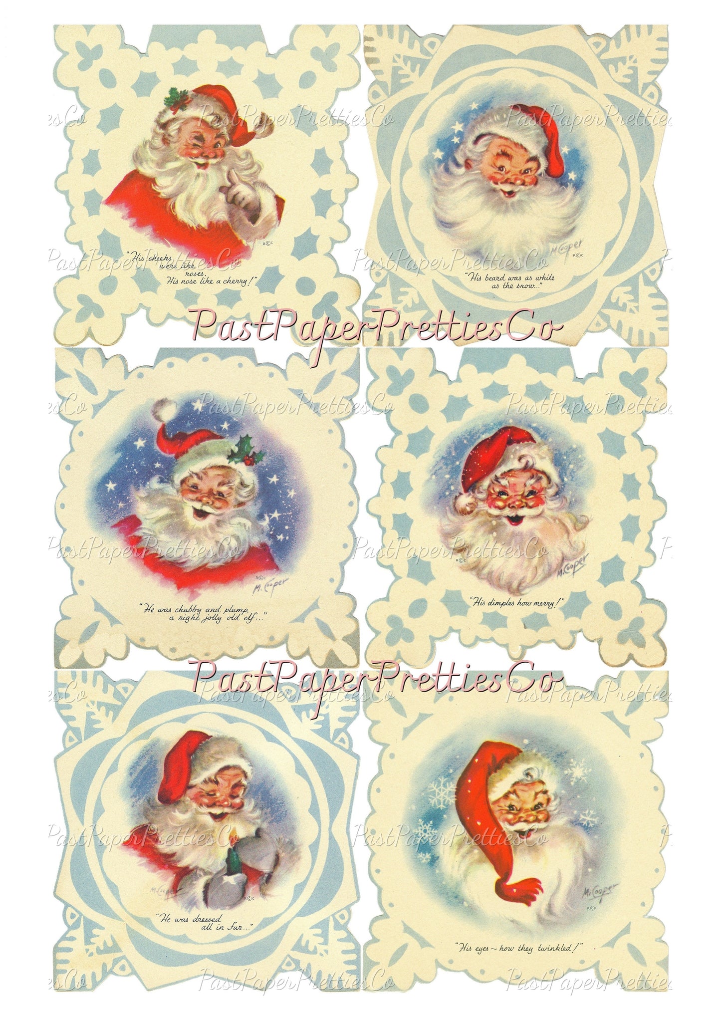 Vintage Printable MCM Snowflake Santa Claus Christmas Card Images The Night Before Christmas Story PDF Instant Digital Download