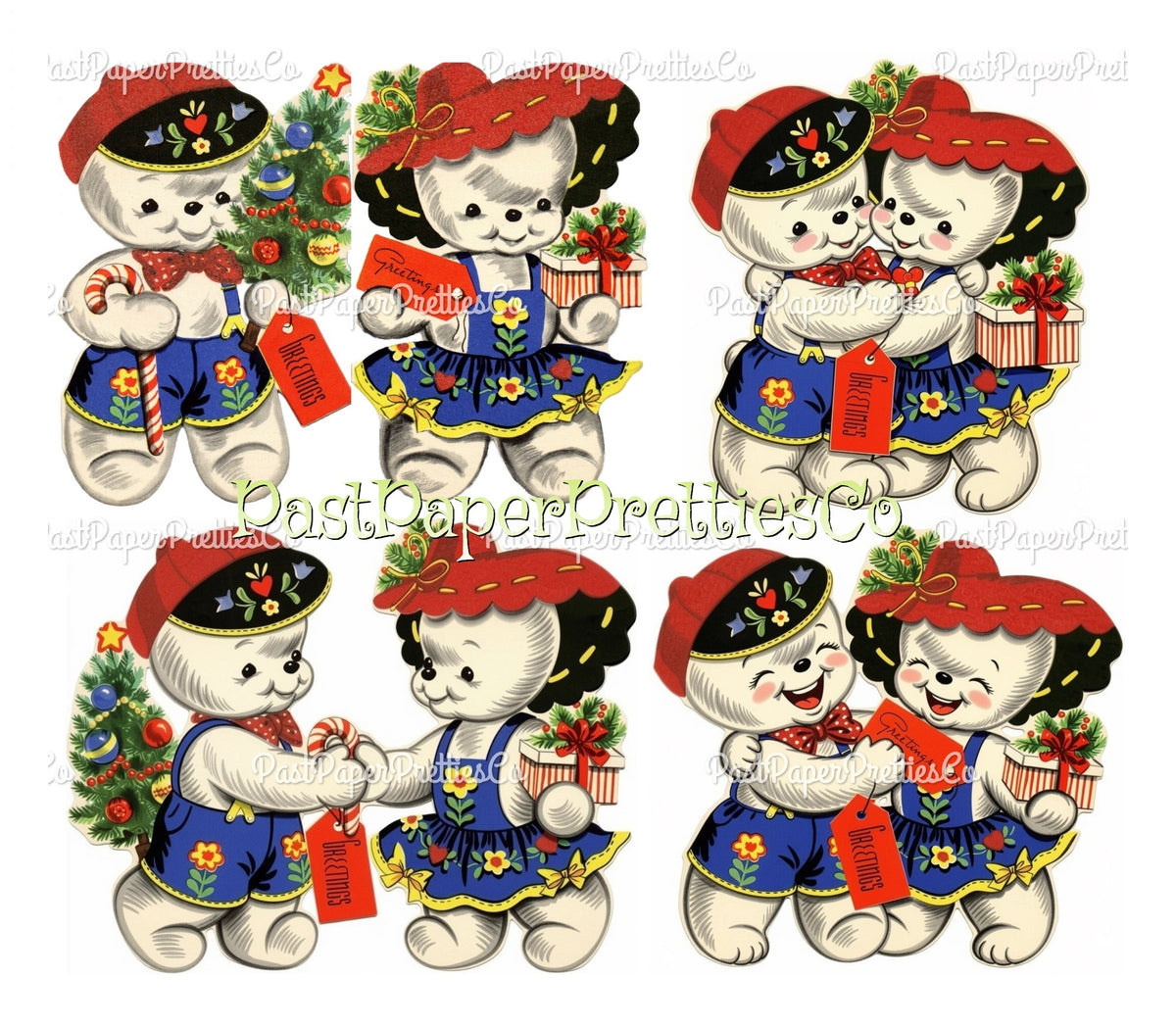 Vintage Printable Cute Folk Art Snowman Snowlady Christmas Card Images PDF Instant Digital Download Kitsch Snow Couple Clipart