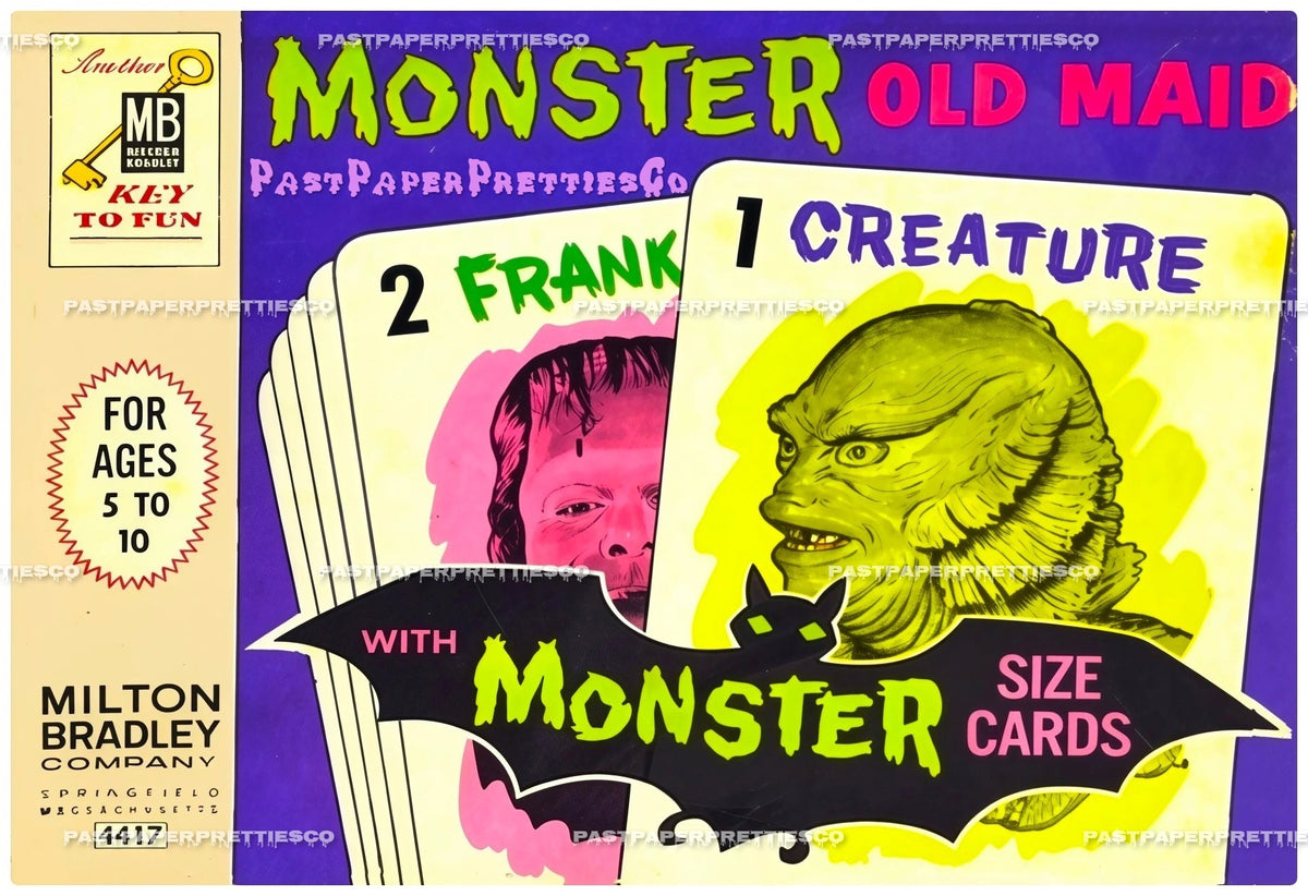 Vintage Printable Monster Old Maid Playing Cards Spooktacular Collage Set PDF Instant Digital Download Halloween Classic 60s Card Game