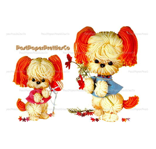 Vintage Printable Cute Yarn Dog and Puppy Friends Nursery Decal Image PDF Instant Digital Download Cute Kitsch Animals Clip Art