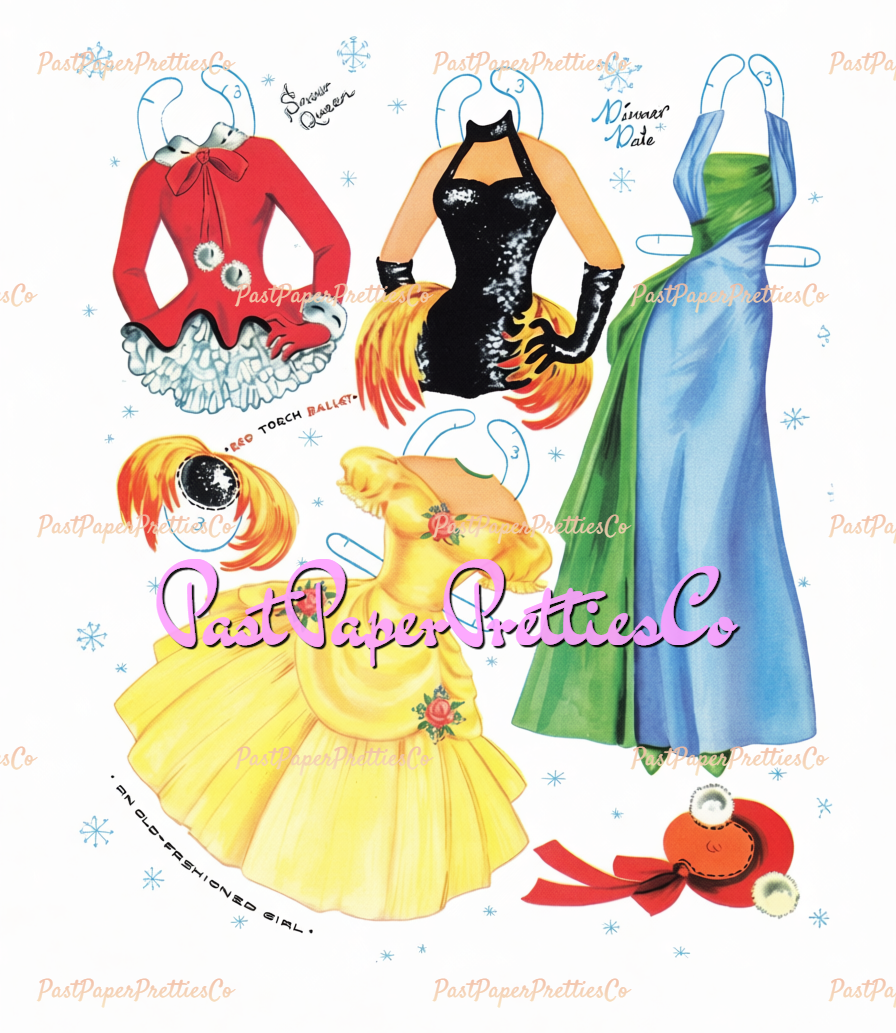 Vintage Paper Dolls Pretty Figure Skaters Ice Festival 1957 Printable PDF Instant Digital Download Figure Skating Clipart