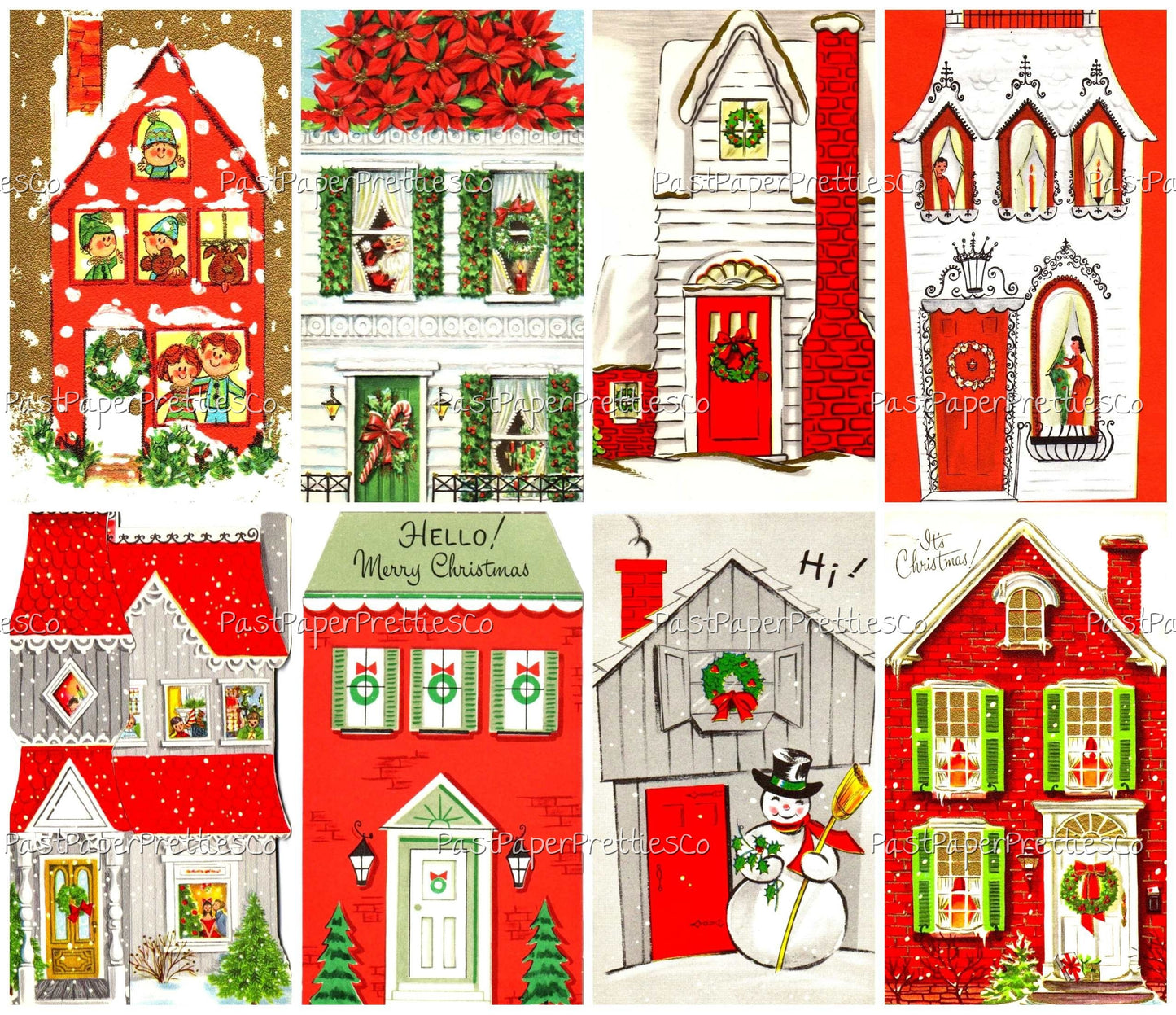 Vintage Printable Christmas Houses Snowy Outdoor Holiday Homes Collage Sheets Retro MCM Card 89 Images PDF Instant Digital Download