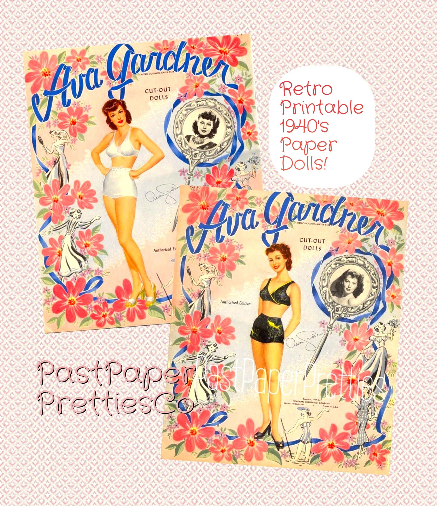 Vintage Paper Dolls Ava Gardner Movie Star 1940s Printable PDF Instant Digital Download Hollywood Actress Starlet Doll Clip Art