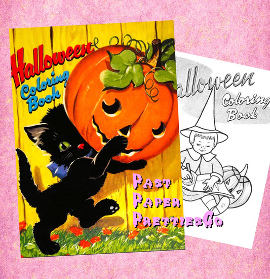 Vintage Halloween Coloring Book MCM 1954 Black Cat Pumpkin Cover Printable PDF Instant Digital Download 73 Spooky Cute Pages To Color