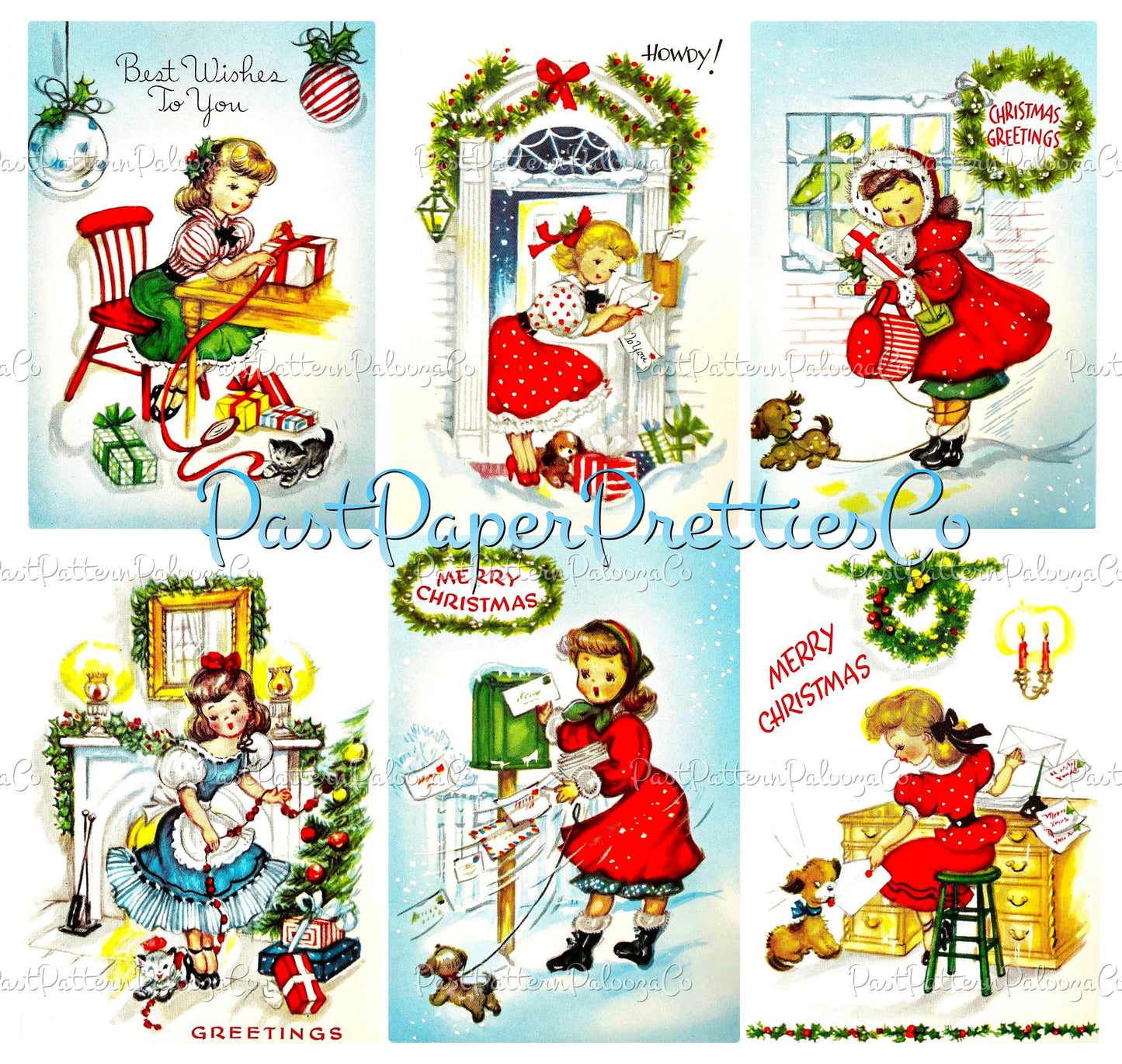 Vintage Printable Pretty MCM Happy Holiday Housewives Ladies Christmas Card Images PDF Instant Digital Download 6 Homemaker Girl Images