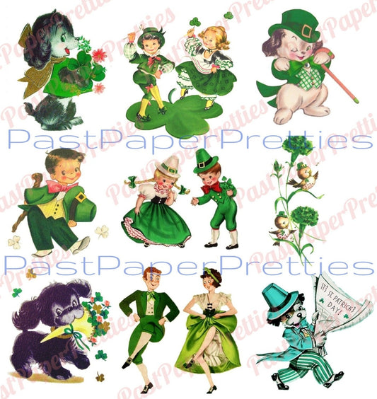 Vintage St. Patricks Day Card Girls Boys Puppy Dog Collage Sheets Printable PDF Instant Digital Download Clipart 18 Images