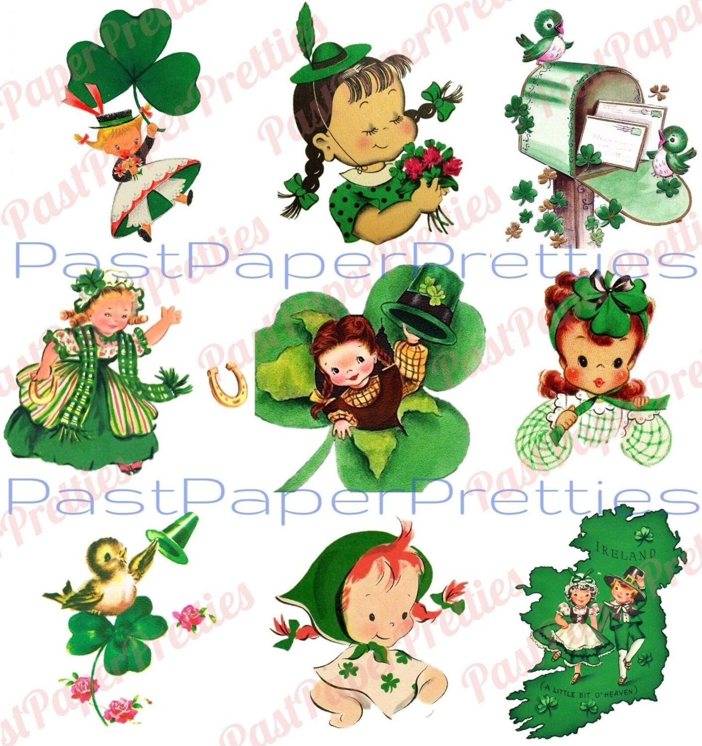 Vintage St. Patricks Day Card Girls Boys Puppy Dog Collage Sheets Printable PDF Instant Digital Download Clipart 18 Images