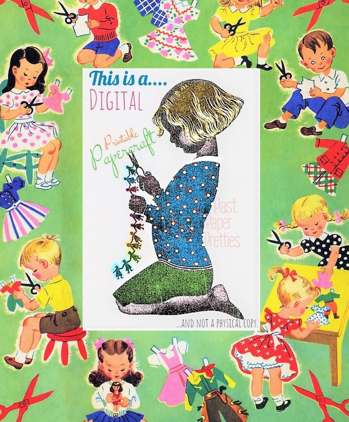 Vintage Paper Dolls Birthday Party Stand-Up Cut-Out Dolls c. 1944 Printable PDF Instant Digital Download Cute Boys Girls Wrap Around Skirts