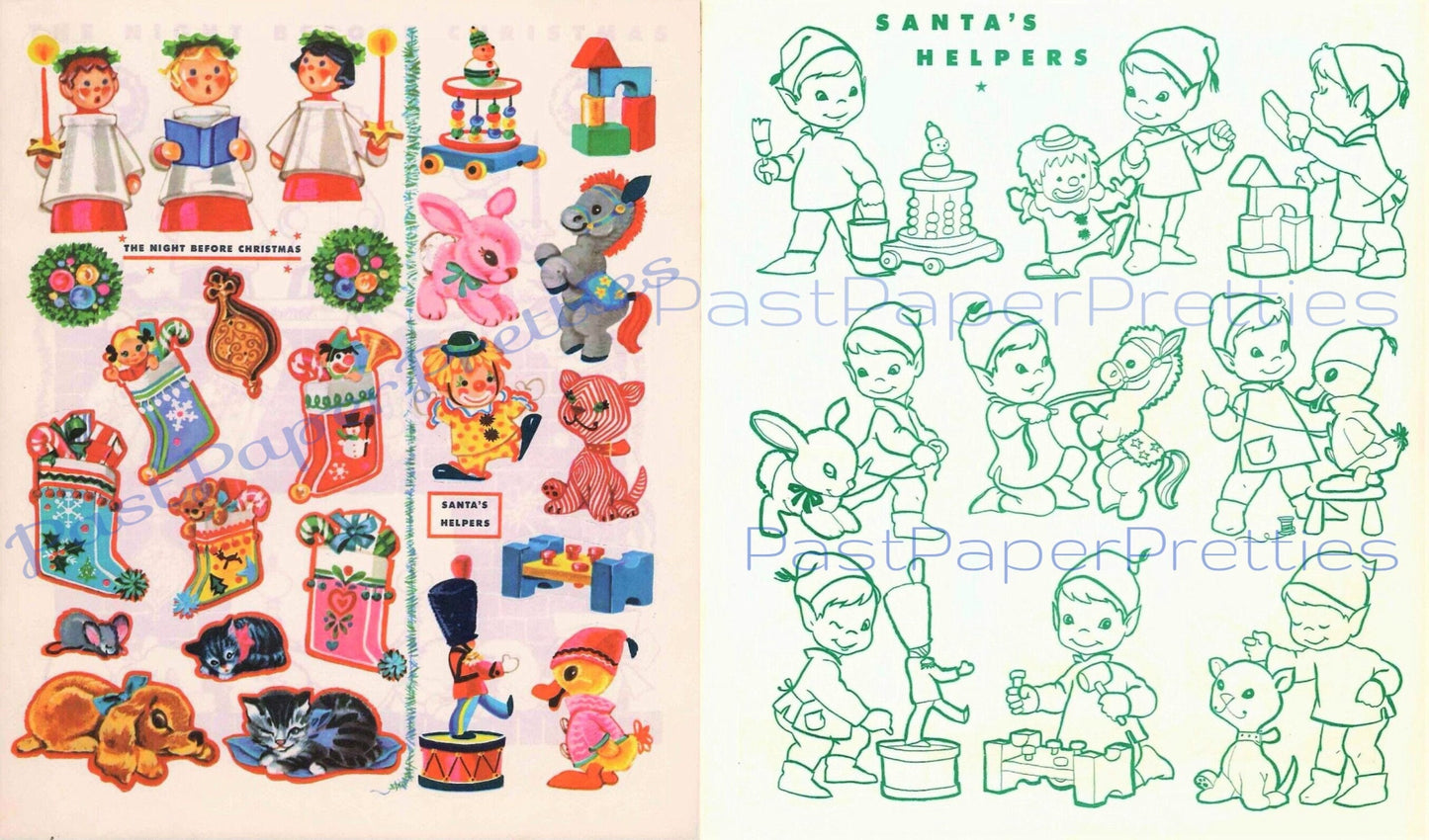 Vintage Printable Santa Sticker Push-Outs Activity Book c. 1961 PDF Instant Digital Download Retro Christmas Paper Craft