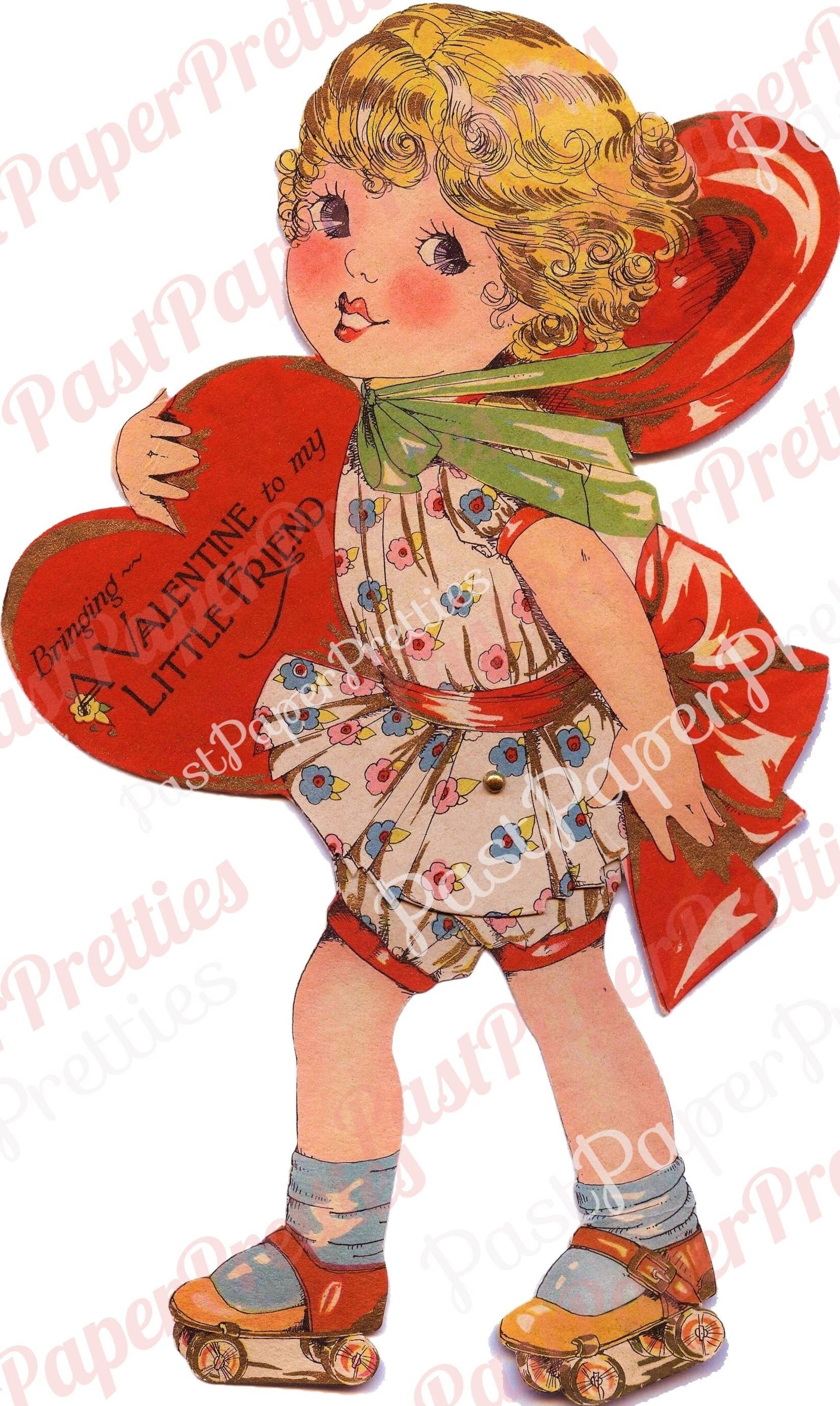 Vintage Printable Valentines Cards Cute Rollerskating Girl and Boy with Letter Images 1920s PDF Instant Digital Download Art Deco Kids