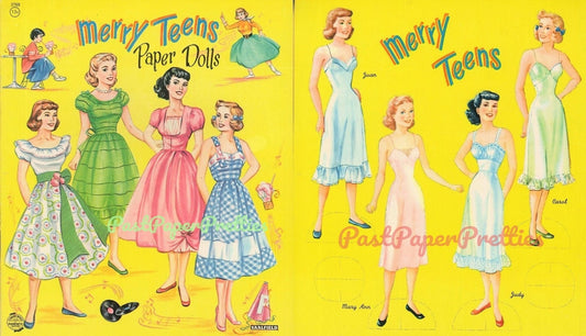 Vintage Paper Dolls Merry Teens c. 1950s Printable PDF Instant Digital Download 4 Pretty Teenager Girls Friends Dolls Clip Art