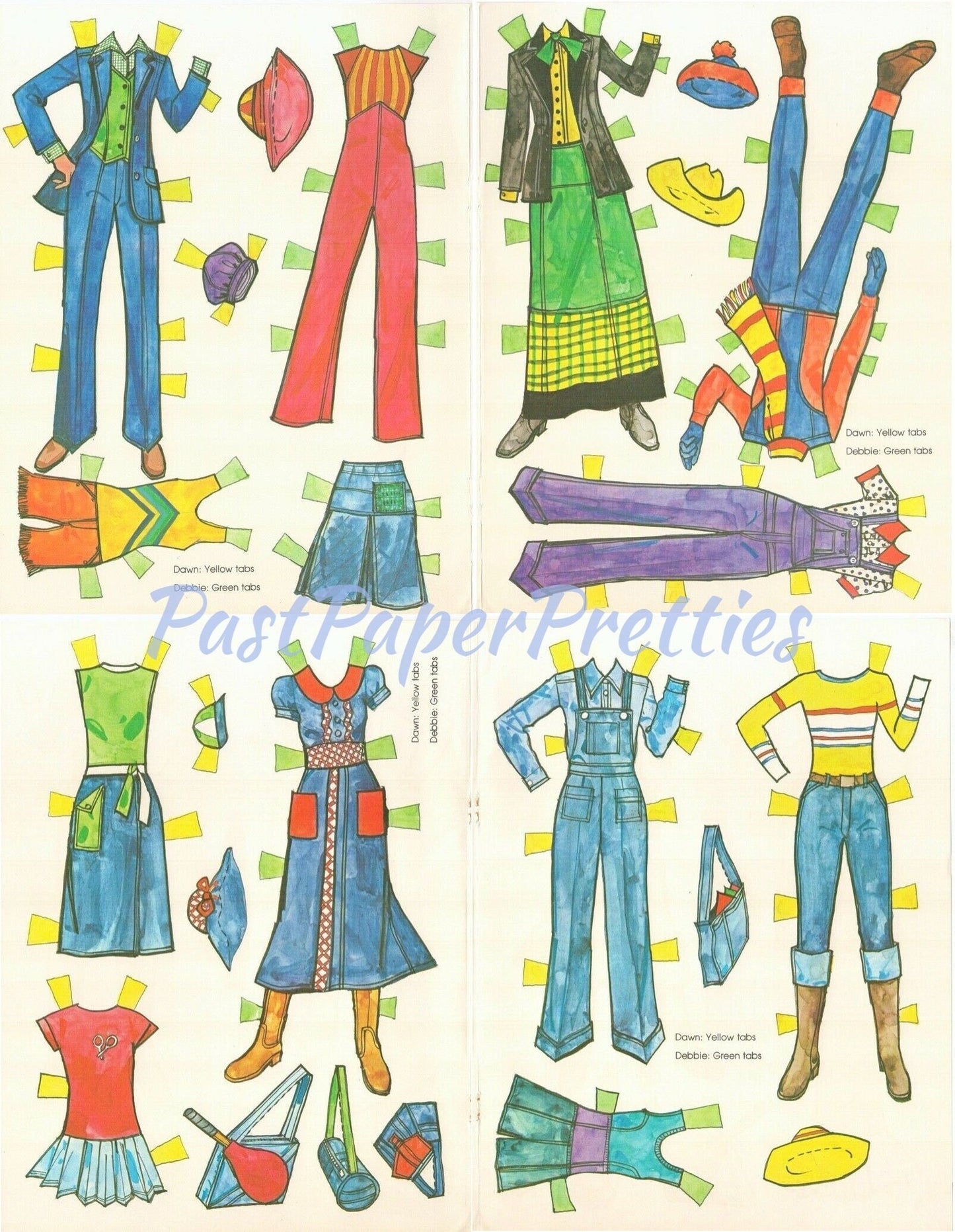 Vintage Paper Dolls Denim Dolls Dawn & Debbie Retro 1977 Printable PDF Instant Digital Download Musical Blue Jeans Fashion Dolls Clip Art