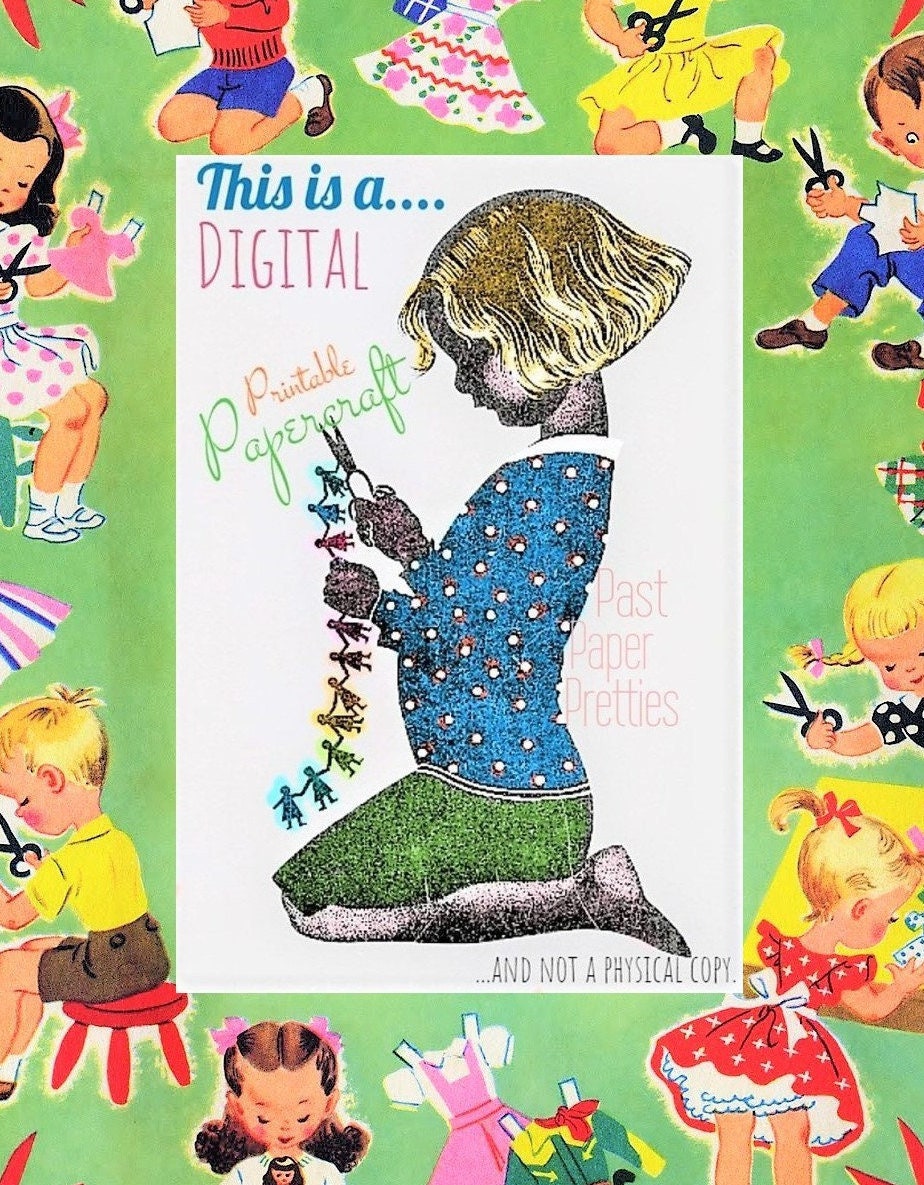 Vintage Paper Dolls Trisha c. 1968 Pretty Redhaired Doll Printable PDF Instant Digital Download Groovy Mod Wardrobe Clip Art