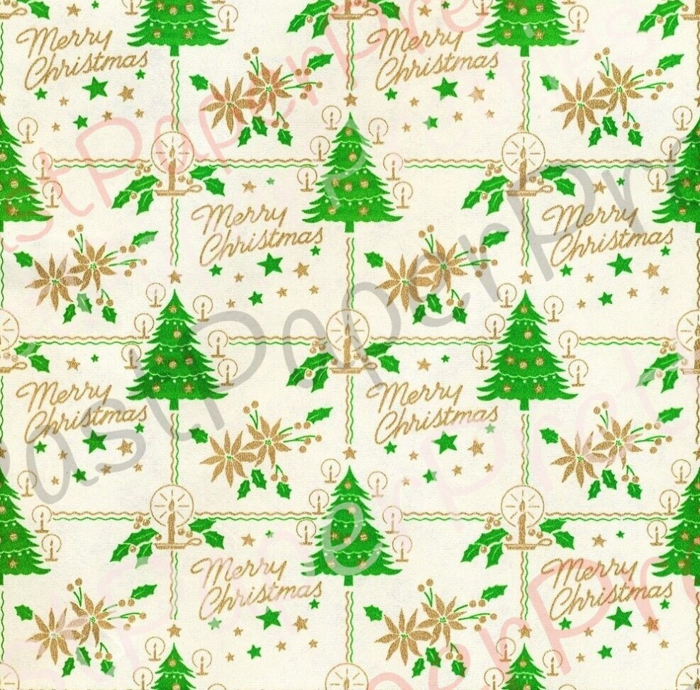 Vintage Printable Christmas Gift Wrap Retro 4 Pack Candy Cane Trees Candle Designs Instant Digital Download Holiday Wrapping Paper Images