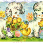 4 Vintage Printable Adorable Easter Animals Folding Cards Images PDF Instant Digital Download Kitsch Mid Century Bunnies Lambs Chicks