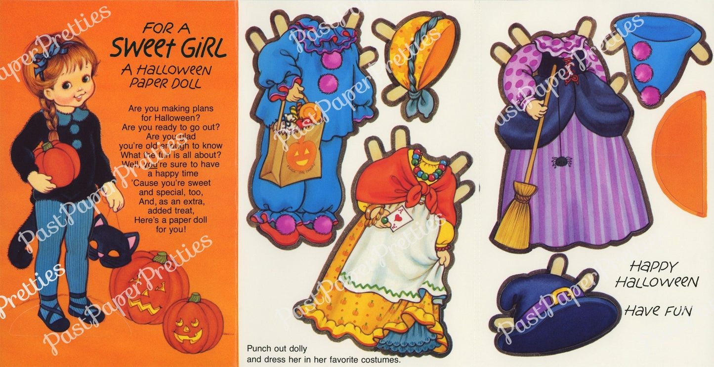 Vintage Halloween Paper Dolls Greeting Cards Adorable Little Girls Black Cat c. 1980s PDF Instant Digital Download Collection No. 1