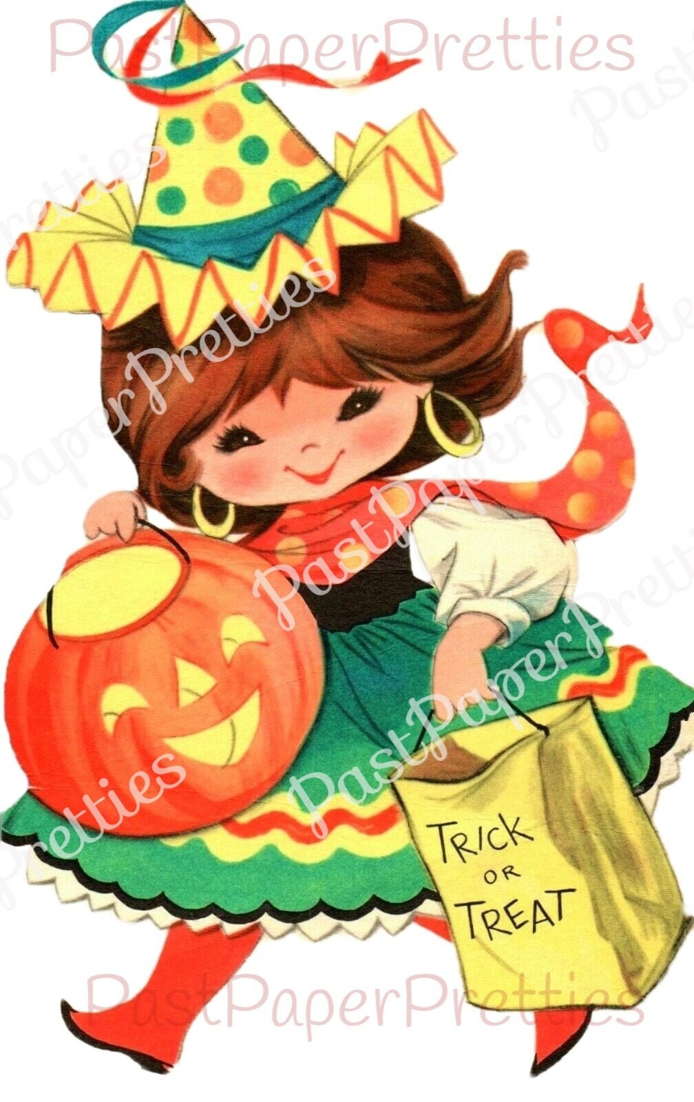 Vintage Printable Halloween Cute Trick or Treat Girl Image PDF Instant Digital Download DIY Print At Home Clipart 300 dpi