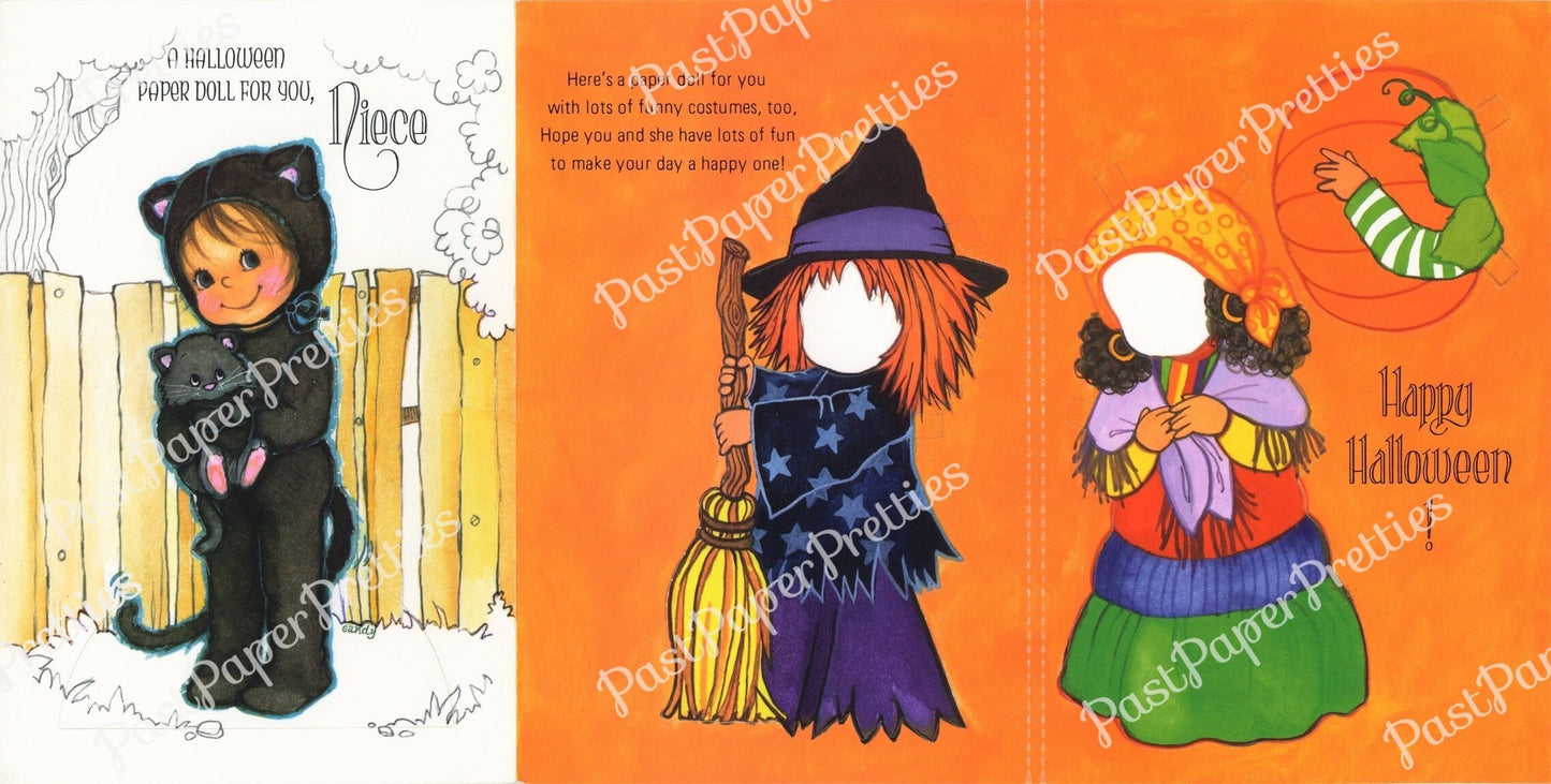 Vintage Halloween Paper Dolls Greeting Cards Adorable Little Girls Black Cat c. 1980s PDF Instant Digital Download Collection No. 1