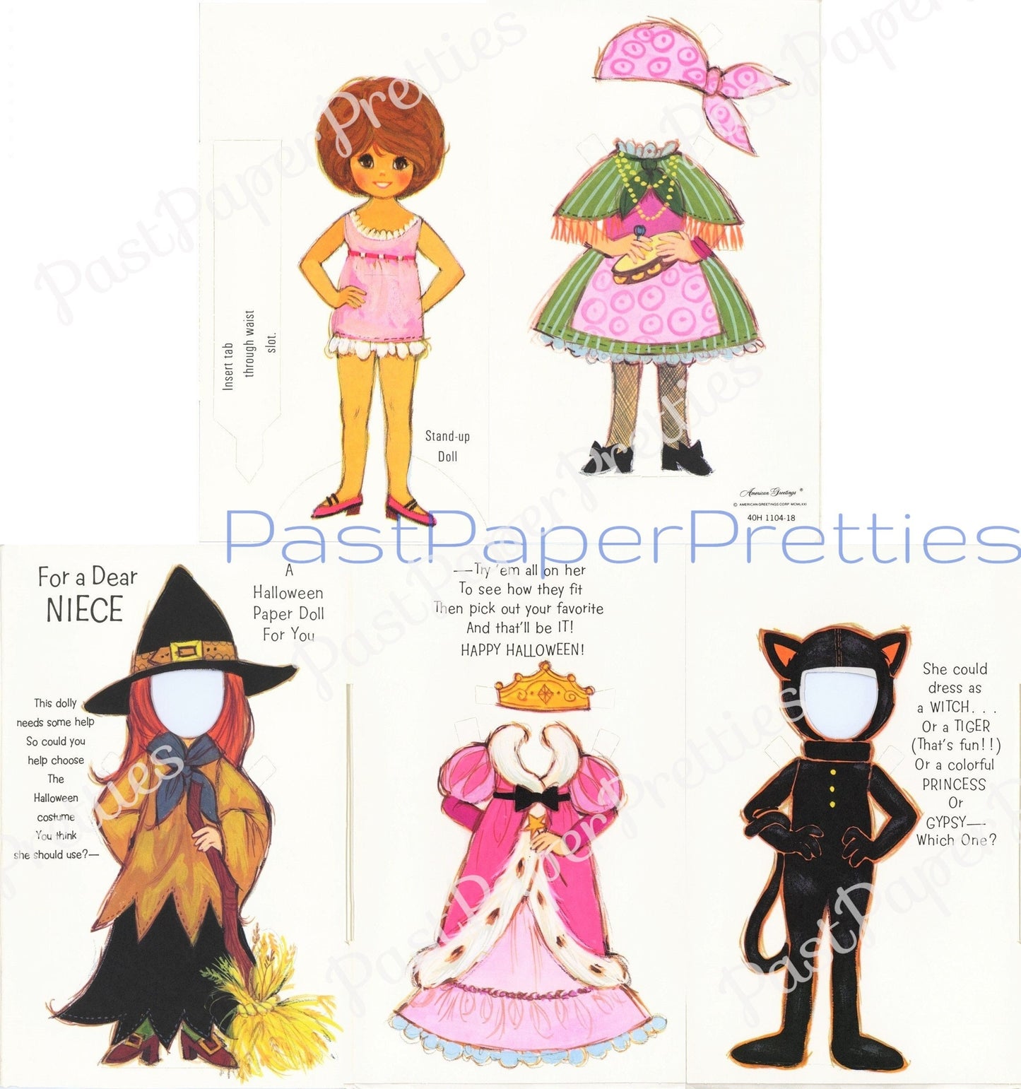 Vintage Halloween Paper Dolls Greeting Cards Adorable Little Girls Trick or Treat c. 1980s PDF Instant Digital Download Collection No. 2