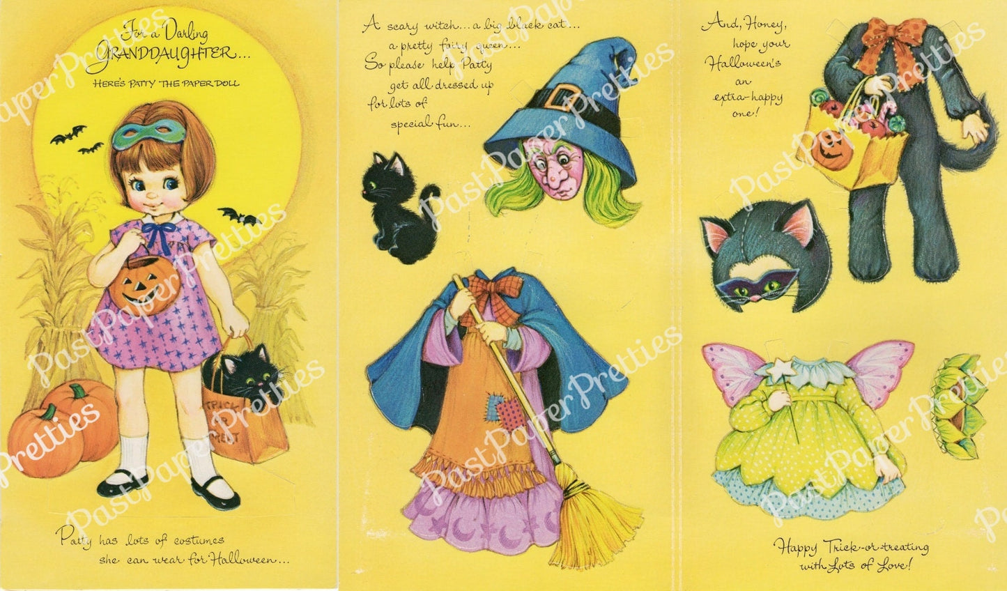 Vintage Halloween Paper Dolls Greeting Cards Adorable Little Girls Black Cat c. 1980s PDF Instant Digital Download Collection No. 1