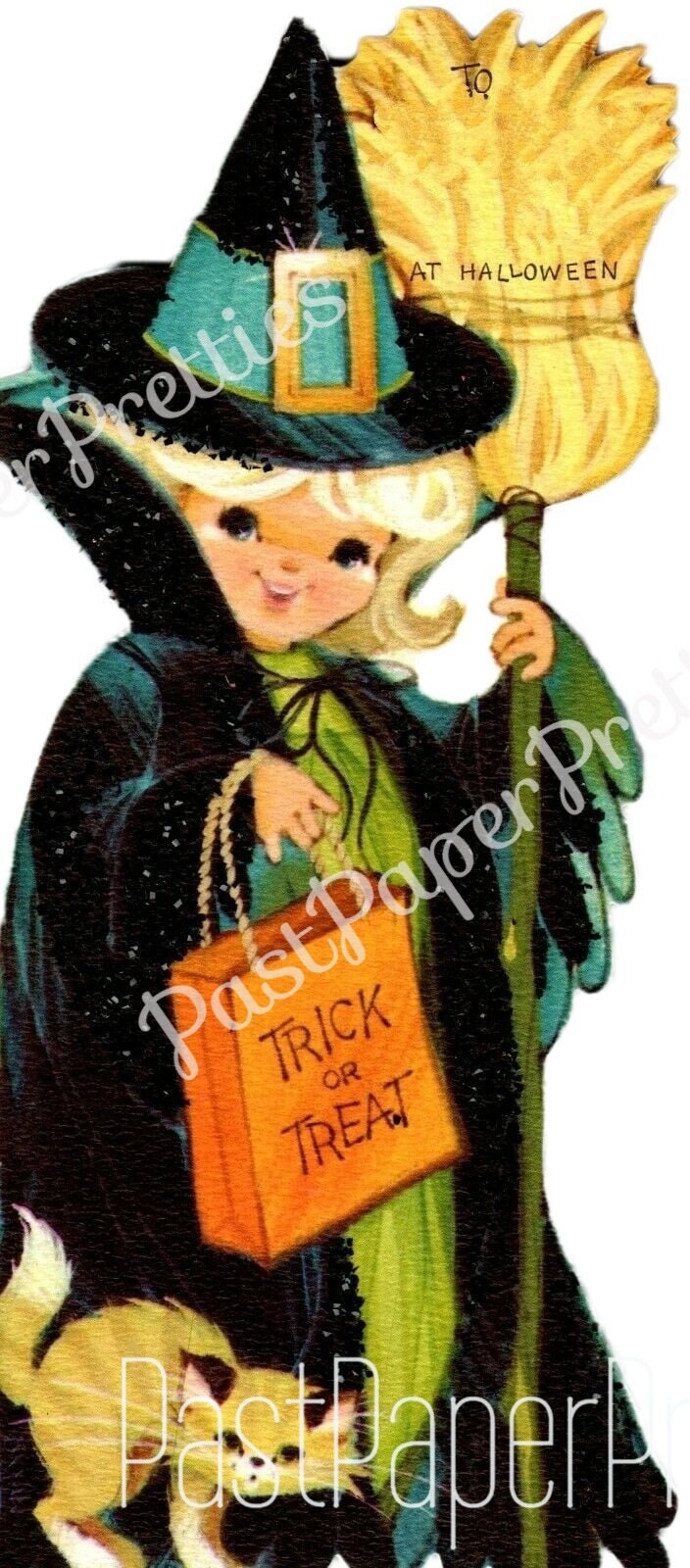 Vintage Printable Adorable Halloween Cards Little Girl Fairy Black Cat Witch Trick or Treaters Images PDF Instant Digital Download 300 dpi