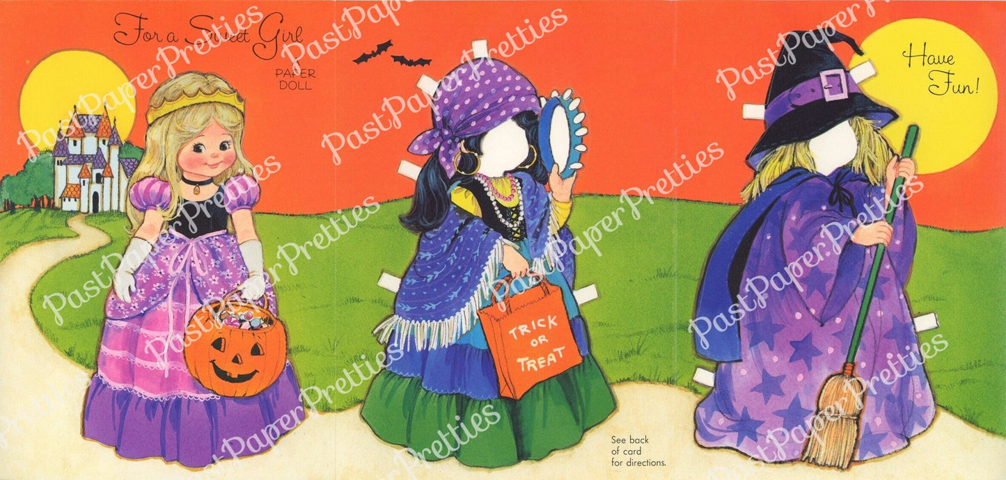 Vintage Halloween Paper Dolls Greeting Cards Adorable Little Girls Trick or Treat c. 1980s PDF Instant Digital Download Collection No. 2