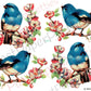 Vintage Retro Bluebirds Printable Images Nursery Decals Collage Sheet Clip Art Instant Digital Download 4 Cute Blue Birds on Blossom Branch